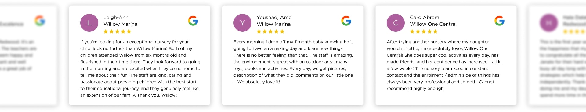 Four different types of reviews are displayed on a screen.