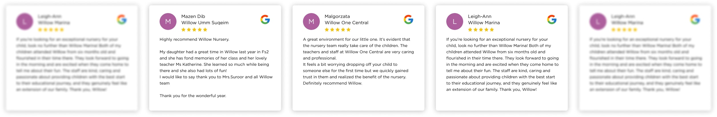 A row of different reviews on a white background.