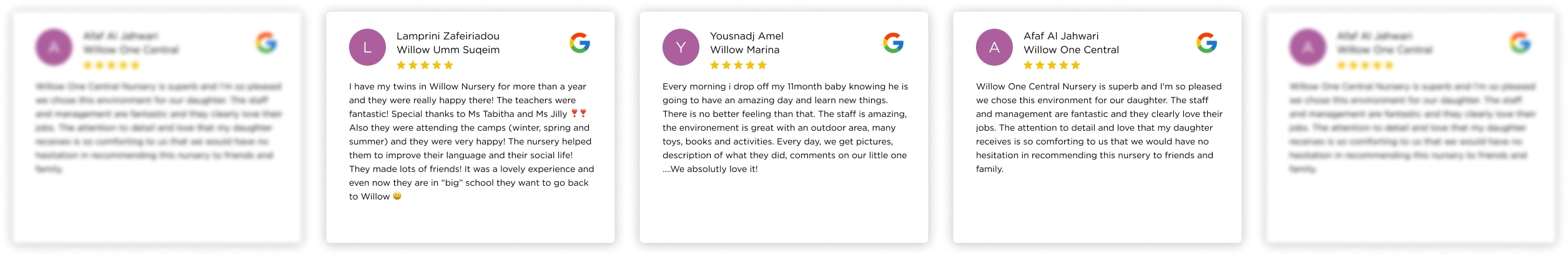 A list of reviews on a website.